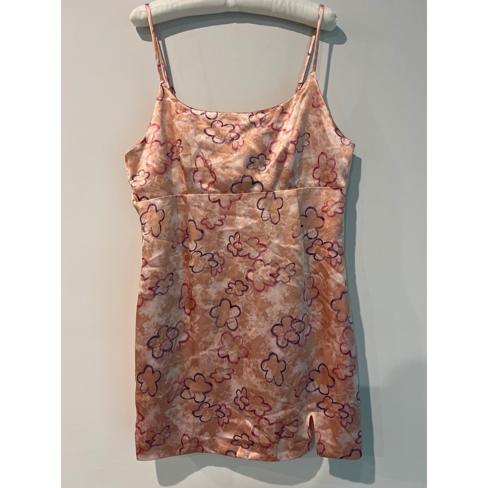 Wild Fable Pink and Purple Floral Satin Mini Slip Dress Slit NWT Size L Girly